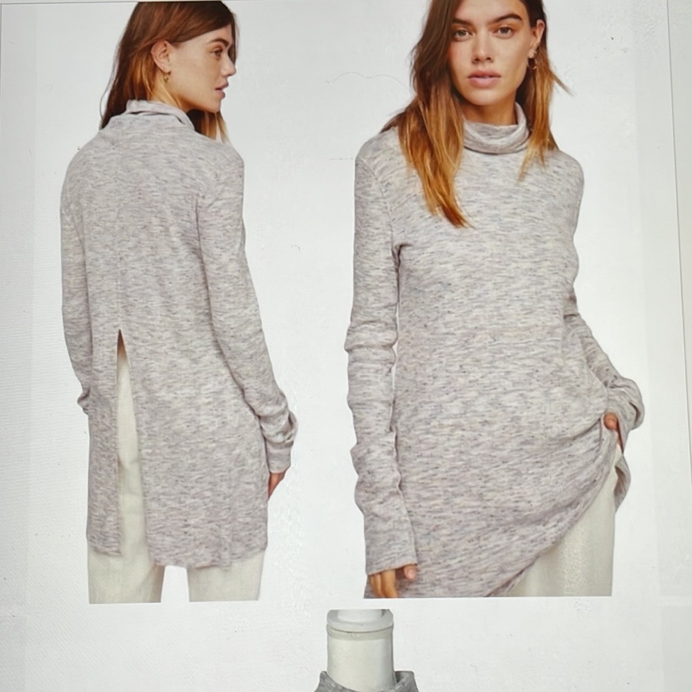 Free People Stone Cold Long Sleeve TURTLENECK Tunic top Sweater Gray Orange S